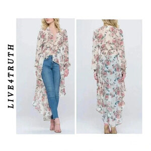 🆕 Live4True Chiffon Floral Long Sleeve Hi Low Duster Kimono 2X🆕